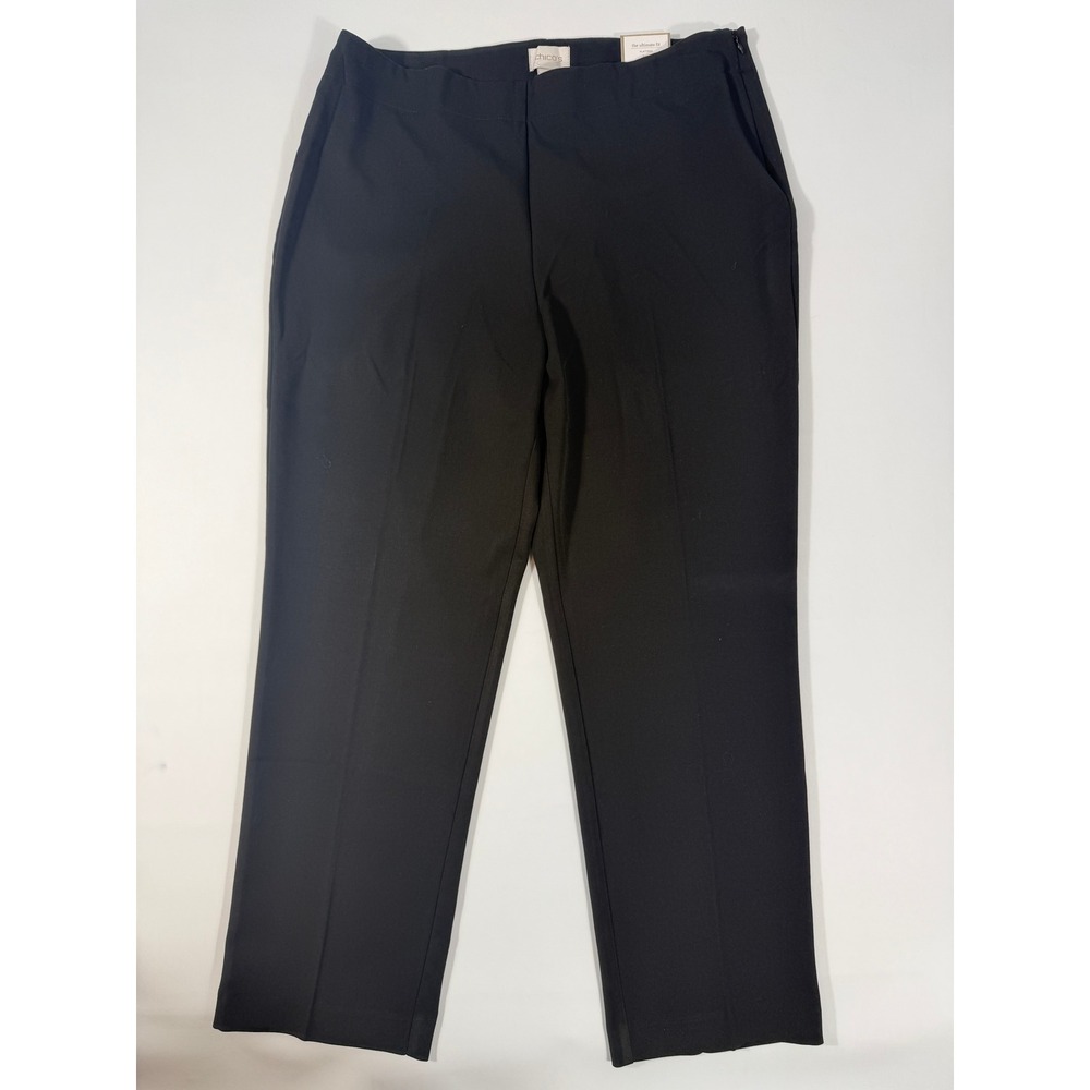 Chico's Metro Trouser Women 2 Short Black NEW Straight Leg Side Zip Ultimate Fit